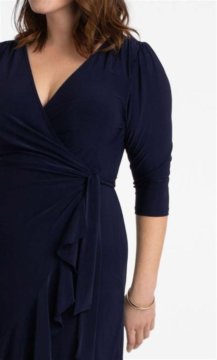 Plus size wrap dress in floral print flattering silhouette